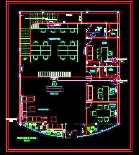 AutoCAD Office Layout DWG for 2,000 sq.ft. with Furniture Plan